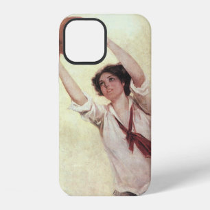 Vintage sport, vrouwelijke basketbalspeler met bal iPhone 12 hoesje