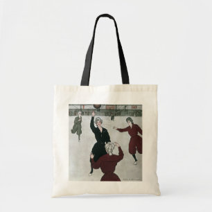 Vintage sport, vrouwelijke basketbalspelers in spe tote bag