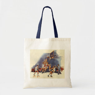 Vintage sportbasketbal, spelers in een wedstrijd tote bag