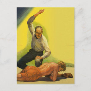 Vintage Sports Boxing, Referee with Boxer Knockout Briefkaart