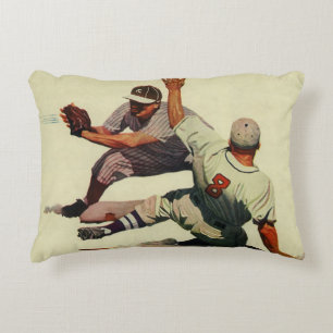 Vintage sportshonkbal, speler die naar thuis glijd accent kussen