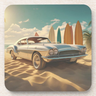 Vintage sportwagen tropisch strand  bier onderzetter