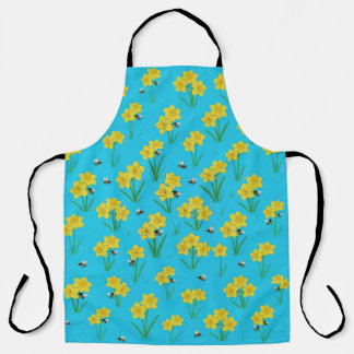 Vintage Spring Daffodils & Bumblebees Floral Apron Schort