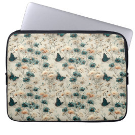 Vintage Spring Flowers and Butterflies Laptop Sleeve