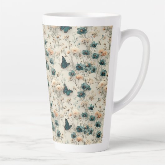 Vintage Spring Flowers and Butterflies Latte Mok (Rechts)