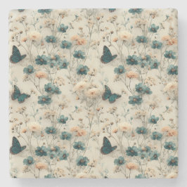 Vintage Spring Flowers and Butterflies Stenen Onderzetter