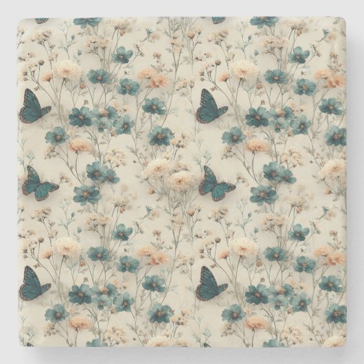 Vintage Spring Flowers and Butterflies Stenen Onderzetter (Voorkant)