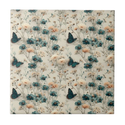 Vintage Spring Flowers and Butterflies Tegeltje (Voorkant)