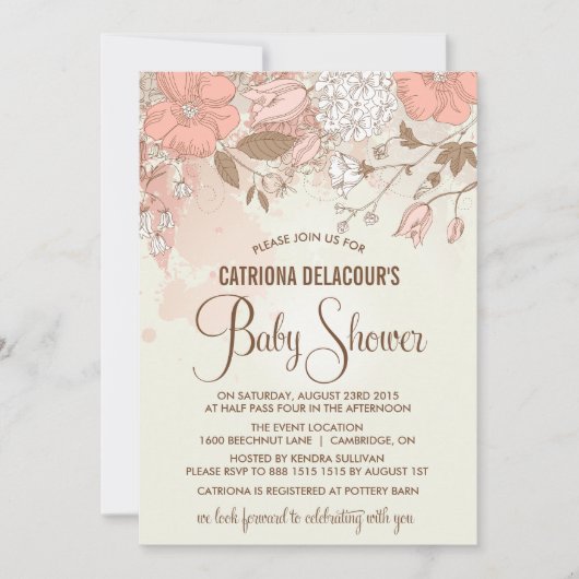 Vintage Spring Flowers Baby shower Uitnodiging (Voorkant)