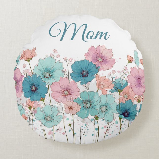 Vintage Spring Flowers for Mom Rond Kussen (Voorkant)