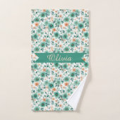 Vintage Spring Green Floral Personalized Bad Handdoek (Handdoek)