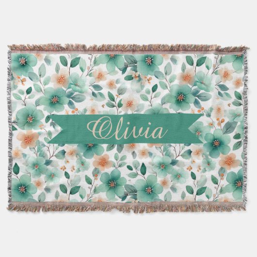 Vintage Spring Green Floral Personalized Deken (Voorkant)