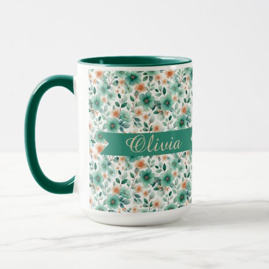 Vintage Spring Green Floral Personalized Mok (Links)