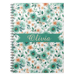 Vintage Spring Green Floral Personalized Notitieboek