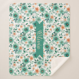 Vintage Spring Green Floral Personalized Sherpa Deken
