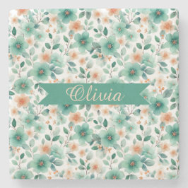 Vintage Spring Green Floral Personalized Stenen Onderzetter