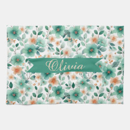 Vintage Spring Green Floral Personalized Theedoek