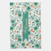 Vintage Spring Green Floral Personalized Theedoek (Verticaal)