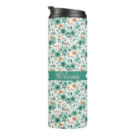Vintage Spring Green Floral Personalized Thermosbeker (Geroteerd rechts)