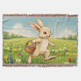 Vintage Spring Meadow Easter Bunny  Deken