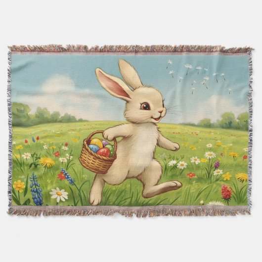Vintage Spring Meadow Easter Bunny Deken (Voorkant)