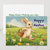 Vintage Spring Meadow Easter Bunny Feestdagenkaart (Voorkant / Achterkant)