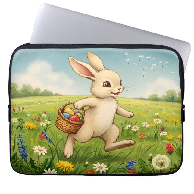 Vintage Spring Meadow Easter Bunny  Laptop Sleeve (Voorkant)