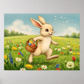 Vintage Spring Meadow Easter Bunny  Poster (Voorkant)