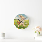 Vintage Spring Meadow Easter Bunny Ronde Klok (Huis)