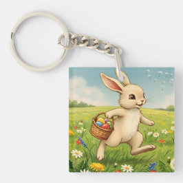 Vintage Spring Meadow Easter Bunny  Sleutelhanger