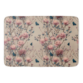 Vintage Spring Roses with Blue Butterflies Badmat