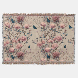 Vintage Spring Roses with Blue Butterflies Deken