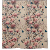 Vintage Spring Roses with Blue Butterflies Douchegordijn (Voorkant)