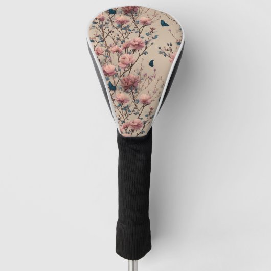 Vintage Spring Roses with Blue Butterflies Golfheadcover (Voorkant)