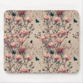 Vintage Spring Roses with Blue Butterflies Muismat