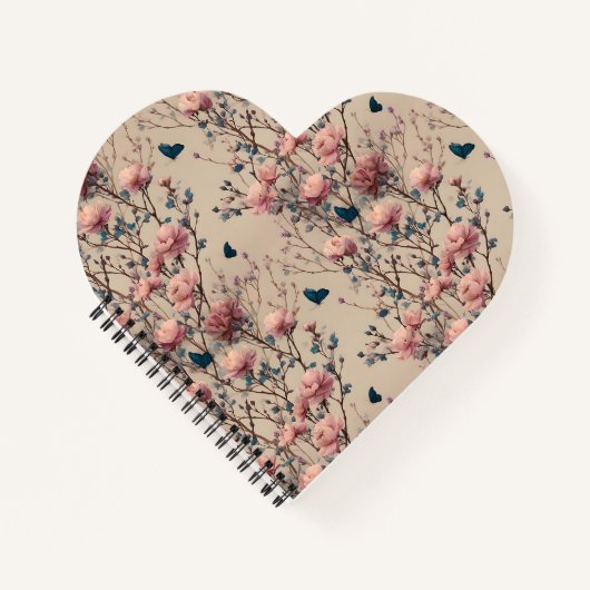 Vintage Spring Roses with Blue Butterflies Notitieboek (Voorkant)