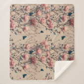 Vintage Spring Roses with Blue Butterflies Sherpa Deken (Voorkant)