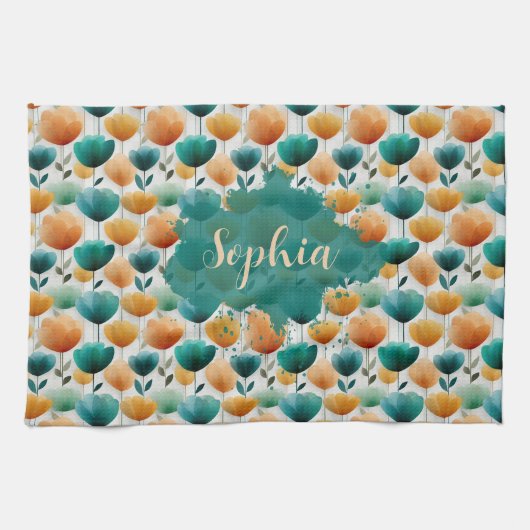 Vintage Spring Yellow and Green Floral Theedoek (Horizontaal)