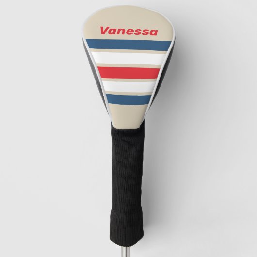 Vintage Squadron Over Dwarsstrepen met Naam Golfheadcover (Voorkant)