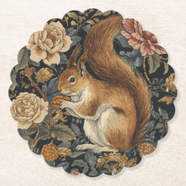 Vintage Squirrel and Flowers Pattern Kartonnen Onderzetters