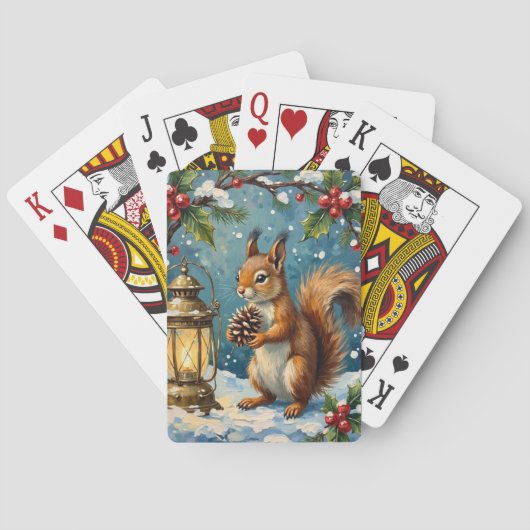 Vintage Squirrel with Christmas Lantern Winter Pokerkaarten (Achterkant)