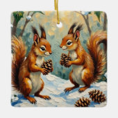 Vintage Squirrels Gathering Pinecones Christmas Keramisch Ornament (Voorkant)