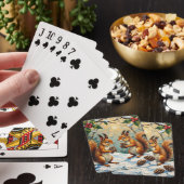 Vintage Squirrels Gathering Pinecones Christmas Pokerkaarten (Insitu)