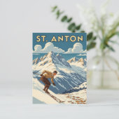 Vintage St. Anton Austria Skier Skiing Briefkaart (Staand voorkant)