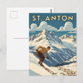 Vintage St. Anton Austria Skier Skiing Briefkaart (Voorkant / Achterkant)