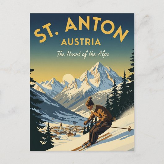 Vintage St. Anton Austria Skier Skiing Briefkaart (Voorkant)