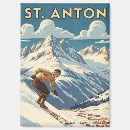 Vintage St. Anton Oostenrijk Skiloper Skiën Magneet