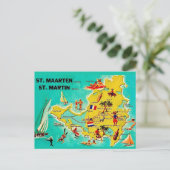 Vintage St Martin Eiland Kaart Ansichtkaart (Staand voorkant)
