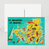 Vintage St Martin Eiland Kaart Ansichtkaart (Voorkant / Achterkant)