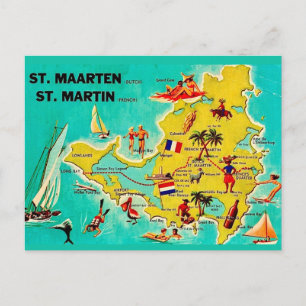 Vintage St Martin Eiland Kaart Ansichtkaart